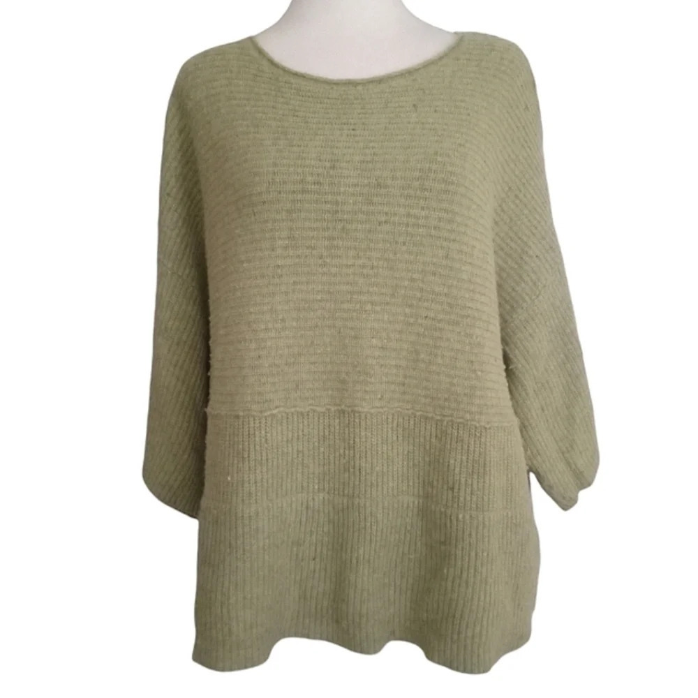 J. Jill Light Green Rib Knit Boxy Fit Wool Linen Blend Sweater Size Large